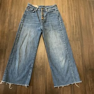 Marine Layer Button Fly High Rise Wide Leg Crop Jeans Frayed Hems Size 26